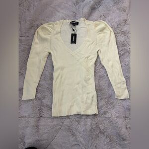 Express Cream V-Neck Sweater
